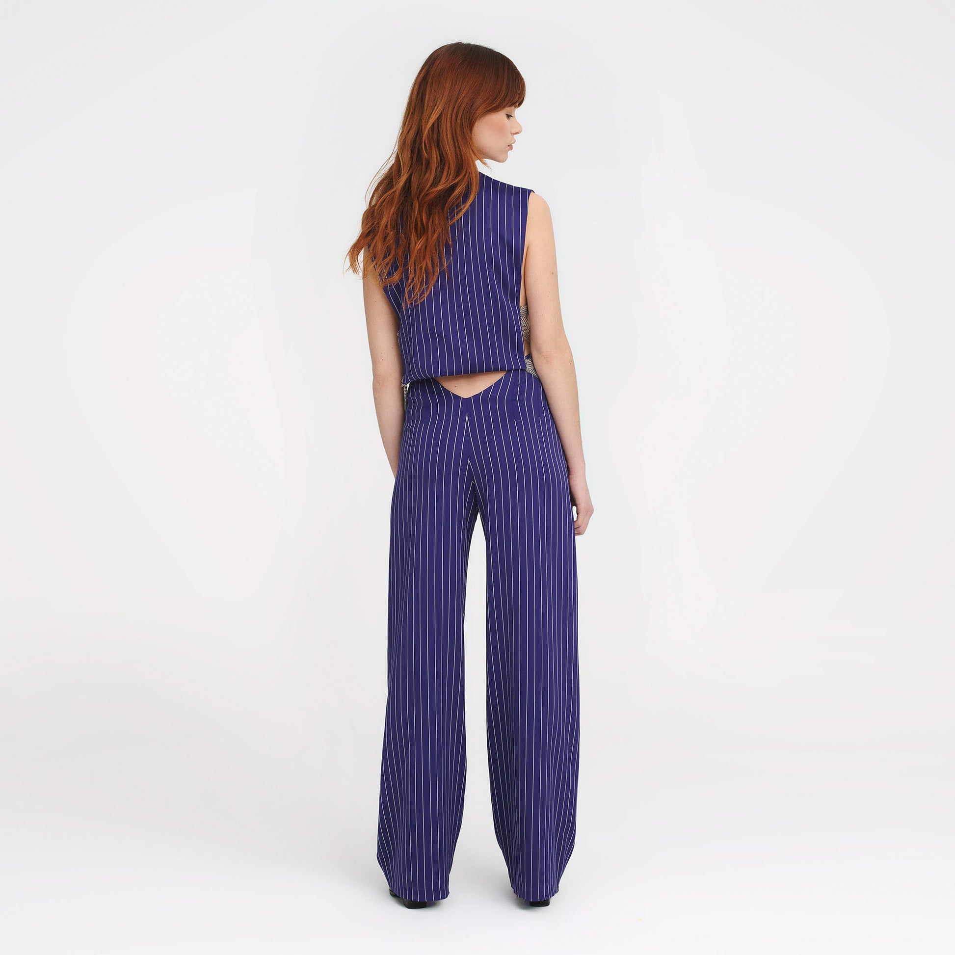 purple striped dress pants FRNCH Lilac Striped Wide Leg Austen Pants