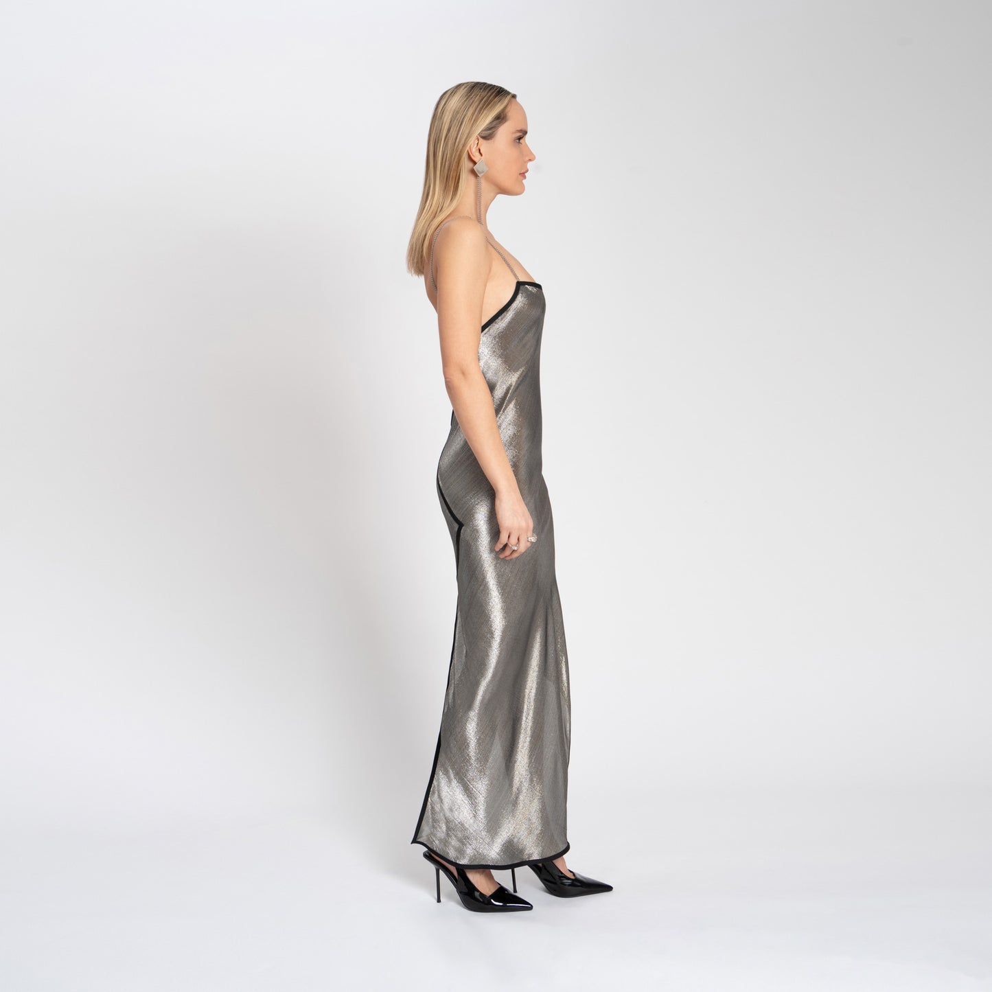 MAXI GODDESS DRESS METALLIC SQUARE NECK