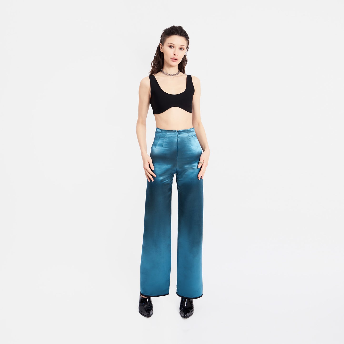 SEAMLESS PANTS BLUE SATIN