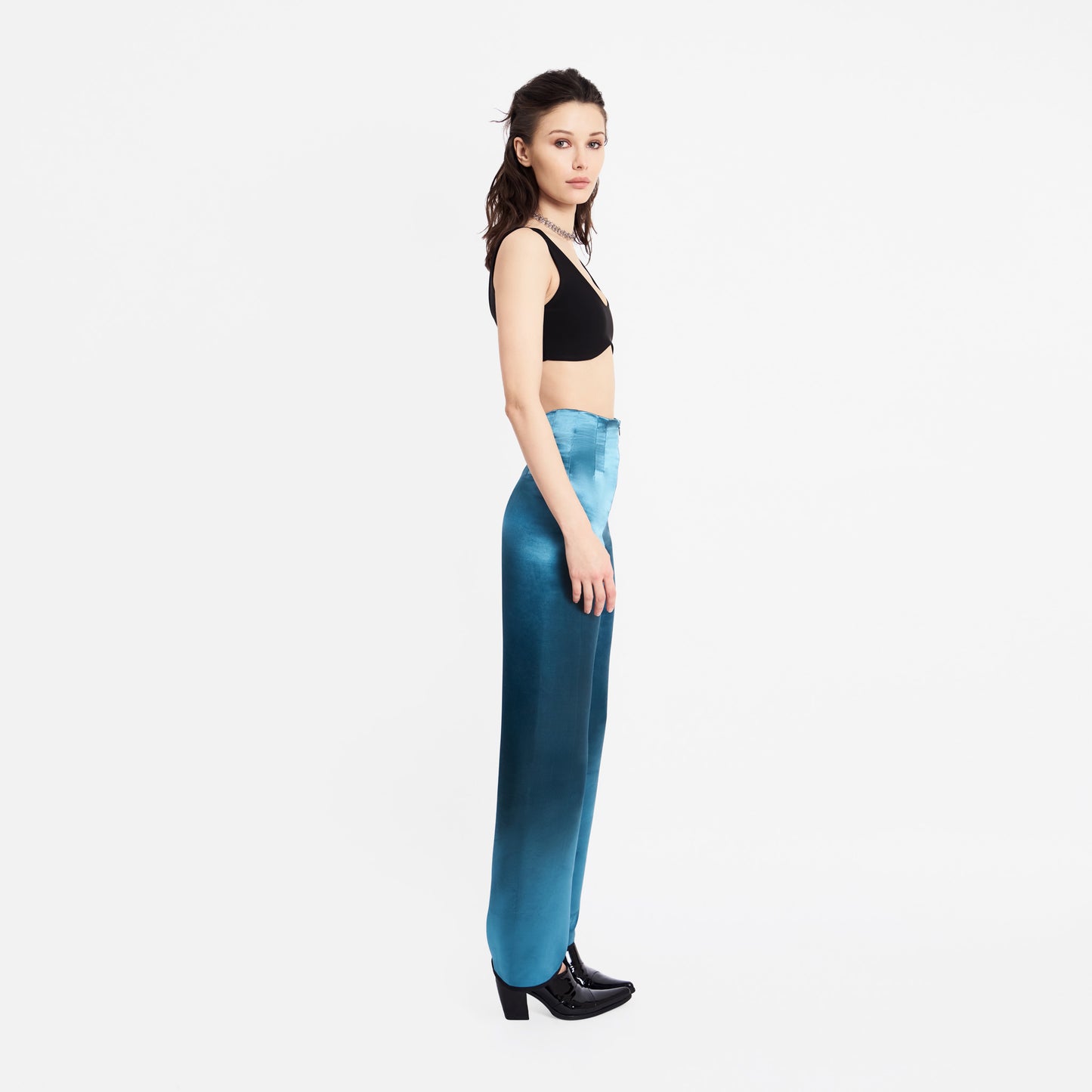 SEAMLESS PANTS BLUE SATIN