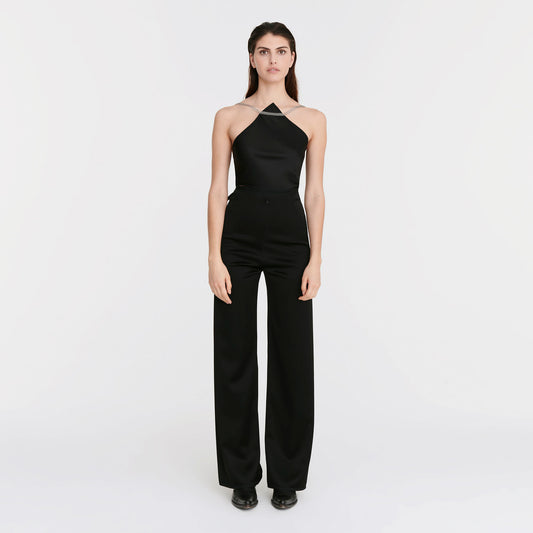 V-Back Trousers in Black Satin